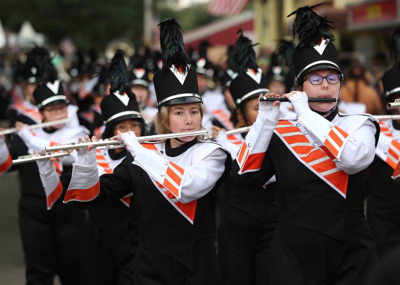 Members of the Sandwich High School Renegade Regiment perform Wednesday, Sept. 3, 2025, during the opening ceremony at the Sandwich Fair.