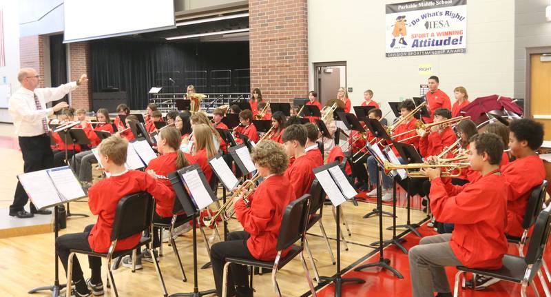 Members of the Parkside Band performs "Civil War Roundtable" and "God Bless America" during the Veterans Day program on Tuesday, Nov. 11, 2025 in Peru.