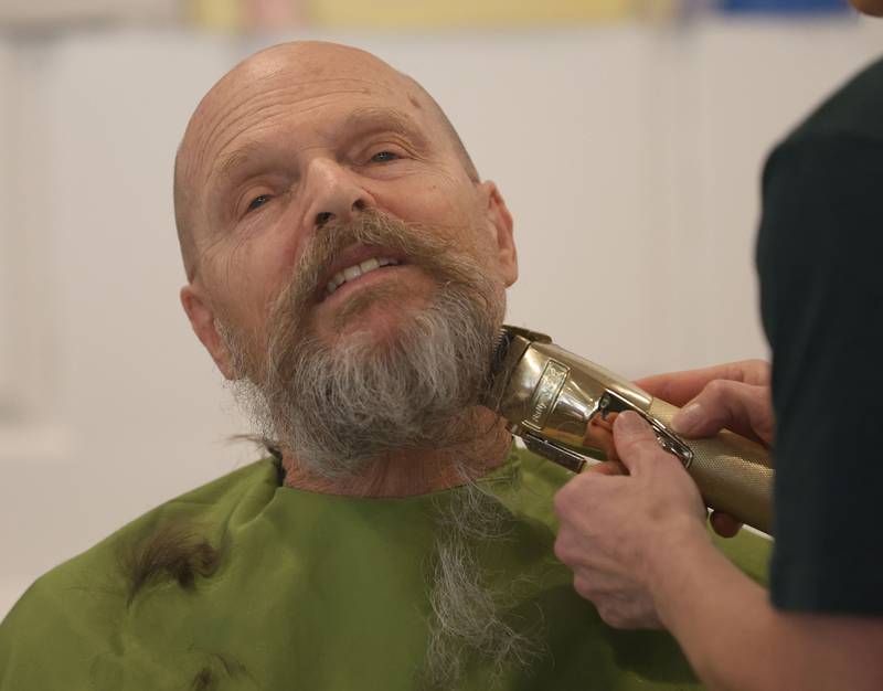 Randy Klinek of Utica, has his beard shaved during the 19th annual Illinois Valley Emergency Services Annual St. Baldrick's Event on Sunday, March 22, 2026 at Senica's Oak Ridge in La Salle.