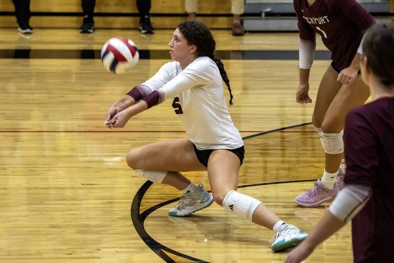 Lockport's Emma Consigny passes to a teammate during the 4A L-W Central Regional varsity volleyball game against Plainfield North at Lincoln-Way Central on Oct. 30, 2025.