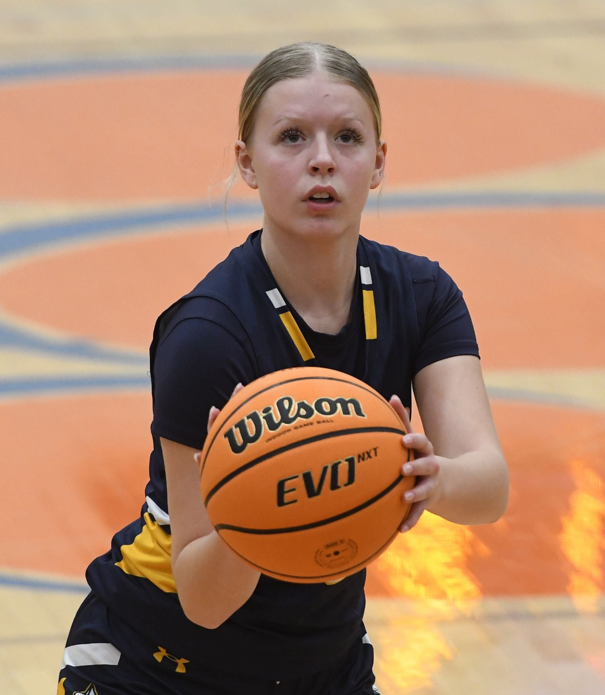 Polo's Carlee Grobe shoots on Tuesday, Feb. 10, 2026 at Eastland High School in Lanark.