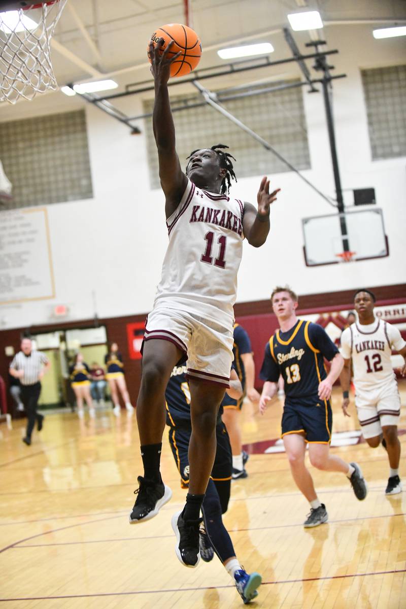 Kankakee's Jordan Davis goes for a layup during the Kays' 85-50 victory over Sterling in the IHSA Class 3A Morris Regional championship on Friday, Feb. 28.