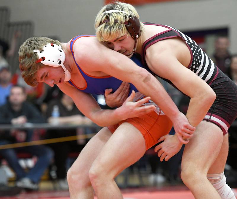 Oregon's Gabe Eckered tries to escape from Dakota's Case Rockey in the consolation semifinal on Saturday at the 1A Oregon Sectional on Saturday. Rockey  won the match eliminating Eckerd from moving on to the state finals. Rockey placed third in the event and will compete next week at the state finals.