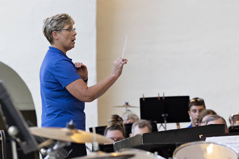 Director Annette Hackbarth leads the Sterling Municipal Band Wednesday, July 16, 2025, as part of their weekly concert series.