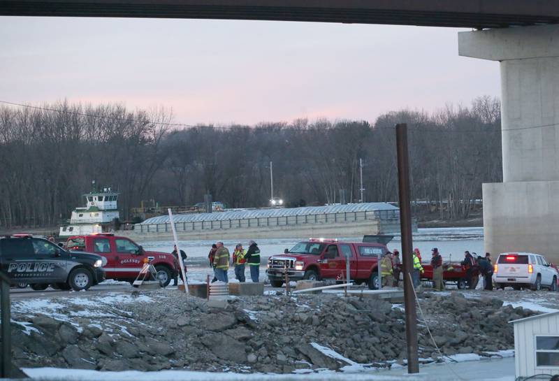 Dozens of first responders work the scene of a water rescue along the boat ramp on Thursday, Jan. 16, 2025 at the Spring Valley Boat Club in Spring Valley.