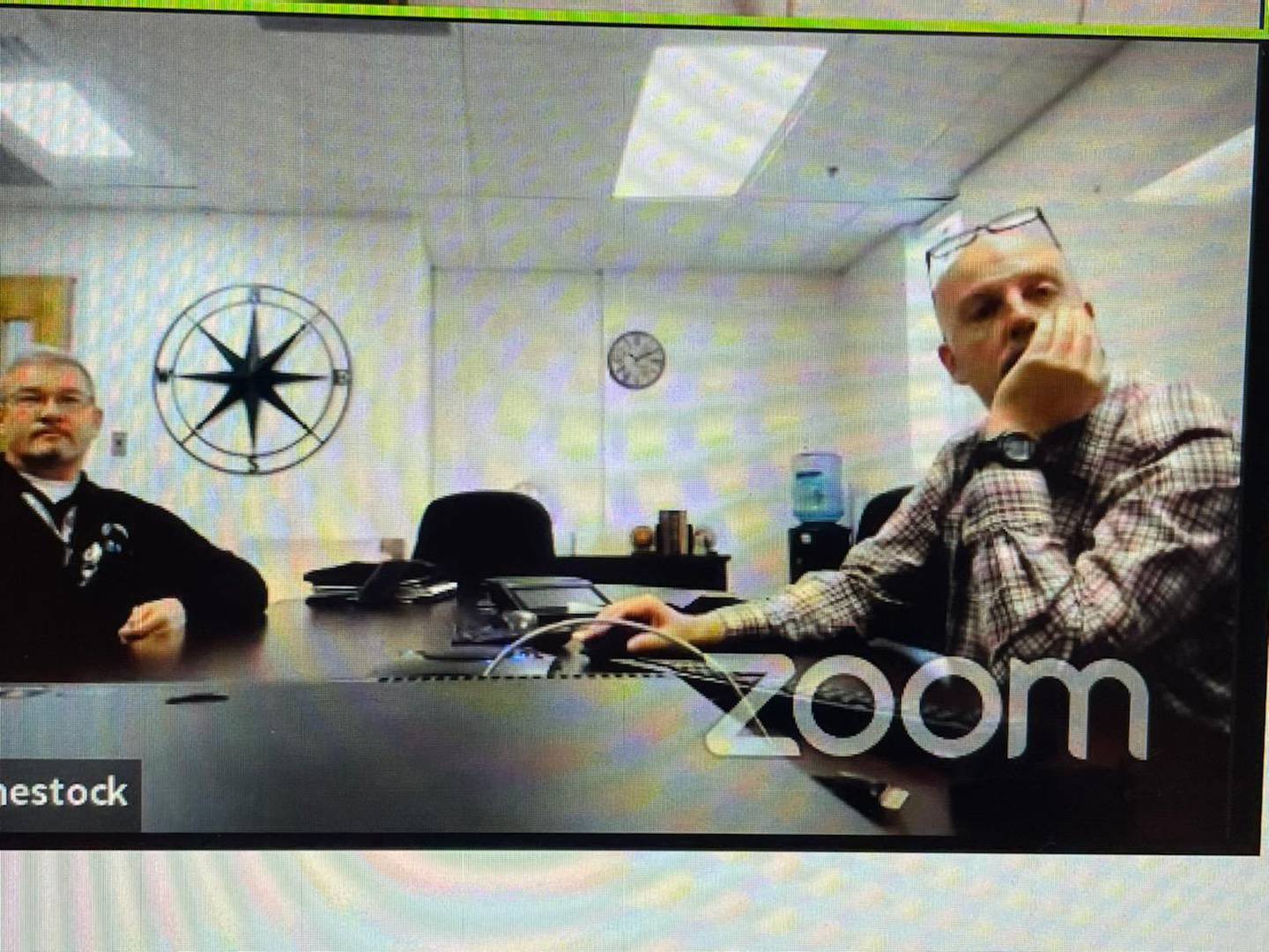 Kane County Executive Director of Building Management Christopher Allen (left) and Technologies Executive Director Roger Fahnestock (right) participate in an undated Zoom meeting. Allen is currently on paid administrative leave. The Kane County Board is expected to put Fahnestock in charge of building management temporarily during Allen’s leave.