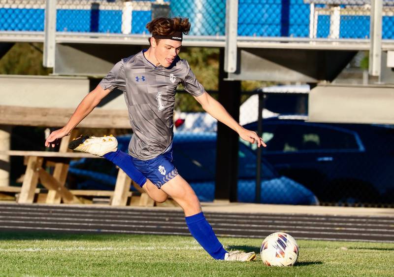 Princeton's Parker Nink makes a play on the ball in Tuesday's match vs. Stillman Valley at Bryant Field. The Tigers won 4-0.