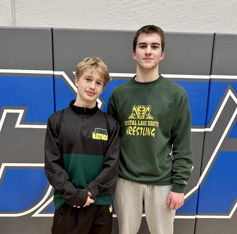 Crystal Lake South's C.J. Talbert and Aiden Marrello (left to right) were two of the team's eight match winners during Friday's dual against Burlington Central.