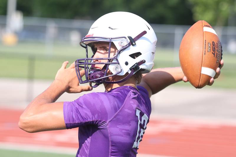 Wilmington’s Rider Meets passes at the Morris 7 on 7 scrimmage. Tuesday, July 19, 2022 in Morris.