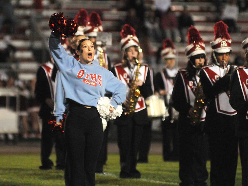 Ottawa cheerleader Arden Cechowicz performs before the home game against Morris on Friday, Oct. 10, 2025 at King Field.