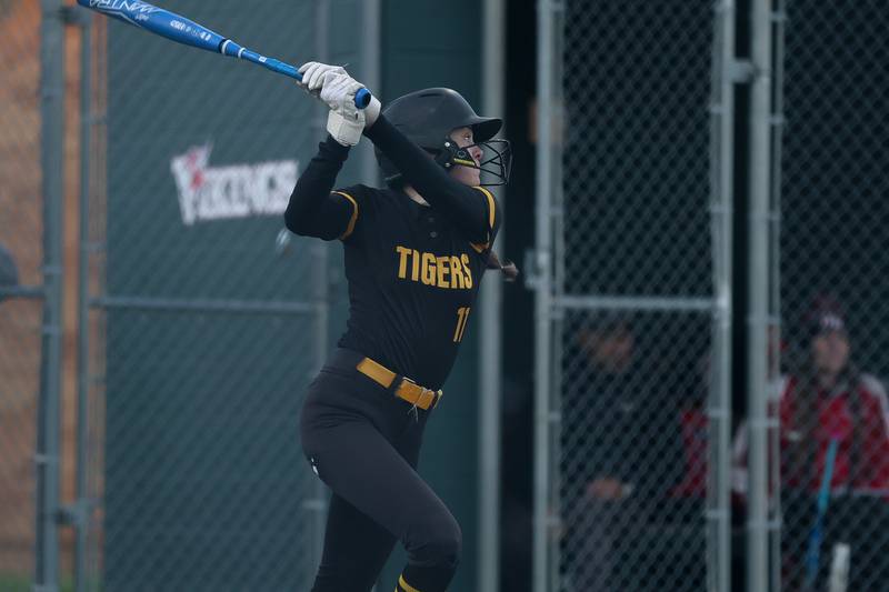 Joliet West’s Caitlyn Jadron connects against Homewood-Flossmoor in the Class 4A Homewood-Flossmoor Regional semifinal on Wednesday, May 20, 2026 in Homewood.