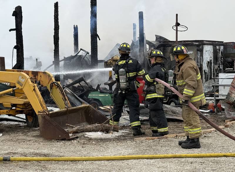 Firefighters work the scene of a structure fire in the 4000 block of East 16th Road on Thursday, Feb. 5, 2026 near Earlville. Fire departments from Serena, Mendota, Troy Grove and others were dispatched shortly after 12p.m. to the fire. The fire was upgraded to the second alarm through the Mutual Aid Box Alarm System (MABAS 25) shortly after.