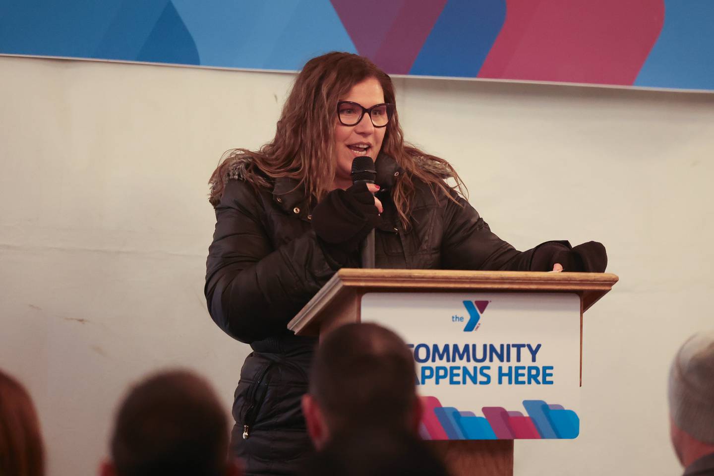 Village of Shorewood YCMA Advisory Council Chairman Dr. Karla Guseman speaks at the Village of Shorewood YCMA groundbreaking ceremony on Thursday, Nov. 21, 2024 in Shorewood.