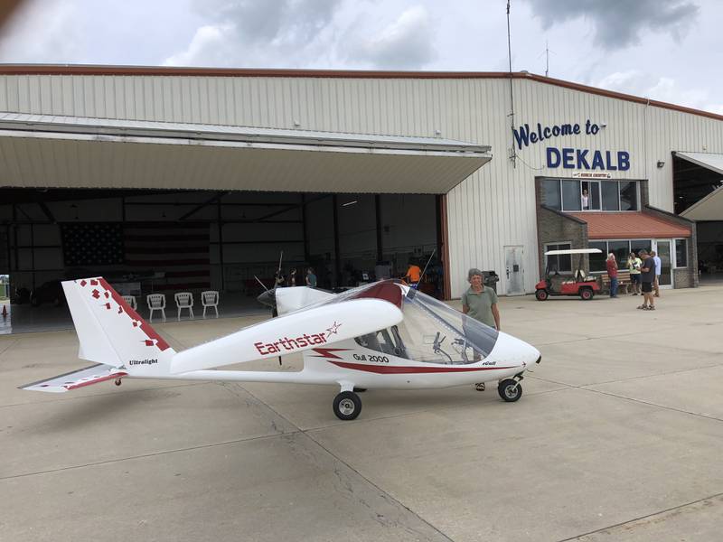 Pilot Jean Preckel recently took an electric-powered trip from Bruceton Mills, West Virginia to Osh Kosh, Wisconsin and stopped in DeKalb. (Photo provided by Jean Preckel)