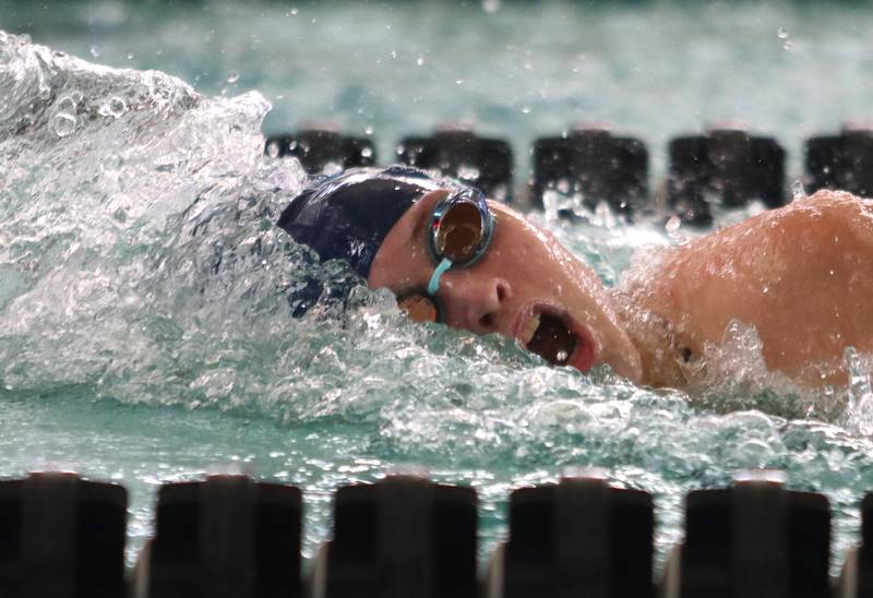 Rachel Johnson of Dundee-Crown co-op competes in the 100-yard freestyle during the Fox Valley Conference Championship Meet at Woodstock North High School on Saturday, Nov. 2, 2024 in Woodstock .