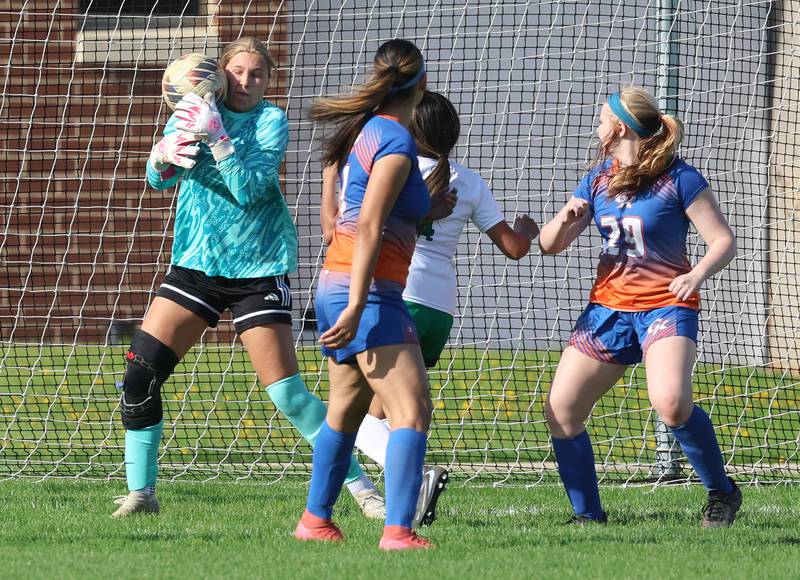 Genoa-Kingston's Madelynn Swanson makes a save Thursday, April 23, 2026, during their game against North Boone at Genoa-Kingston High School.