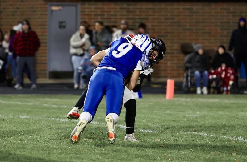 Princeton's Deacon Gutshall makes a tackle during the Tigers' 48-0 win over Erie-Prophetstown on Friday, Oct. 24, 2025 at Bryant Field in Princeton.