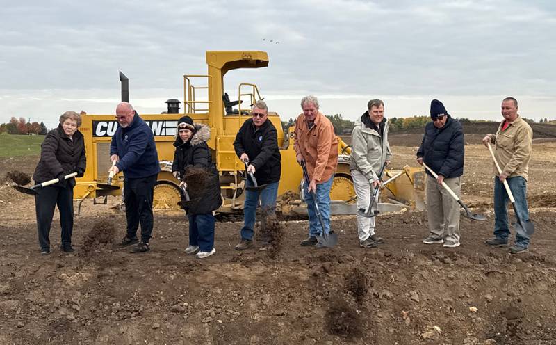 Elburn village officials and members of five local families participate in a groundbreaking ceremony Nov. 1, 2025, for the newest section of Blackberry Creek development. Streets in the new subdivision will be named after the five families.