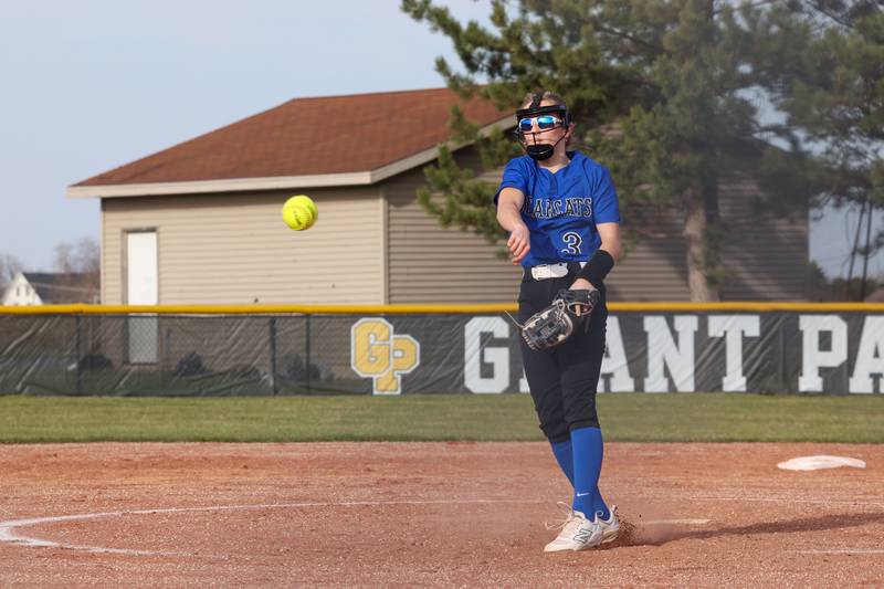 Milford/Cissna Park's Kami Muehling releases a pitch during Grant Park's 12-2 victory in six innings on Wednesday, March 25, 2026.
