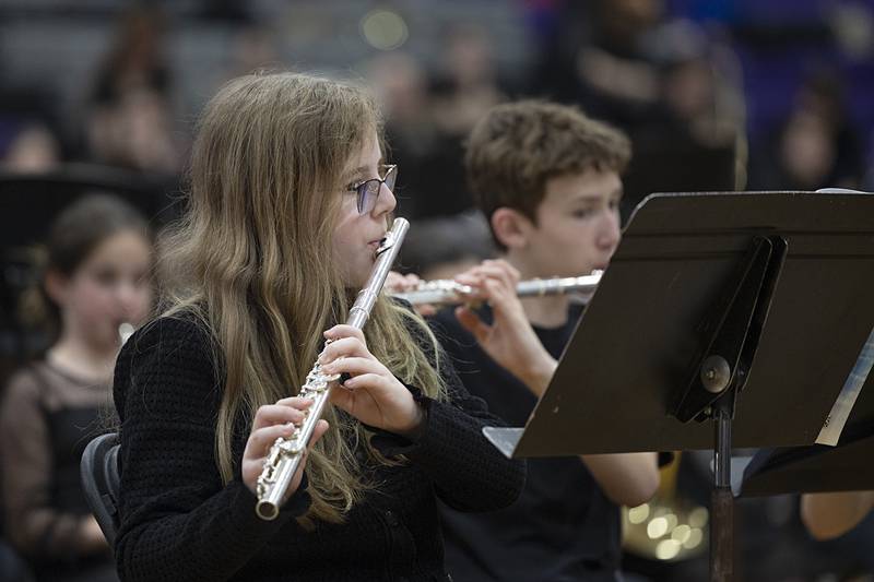 Madison School flutists perform Friday, Feb. 13, 2026, for the fourth annual Band Festival at Dixon High School.