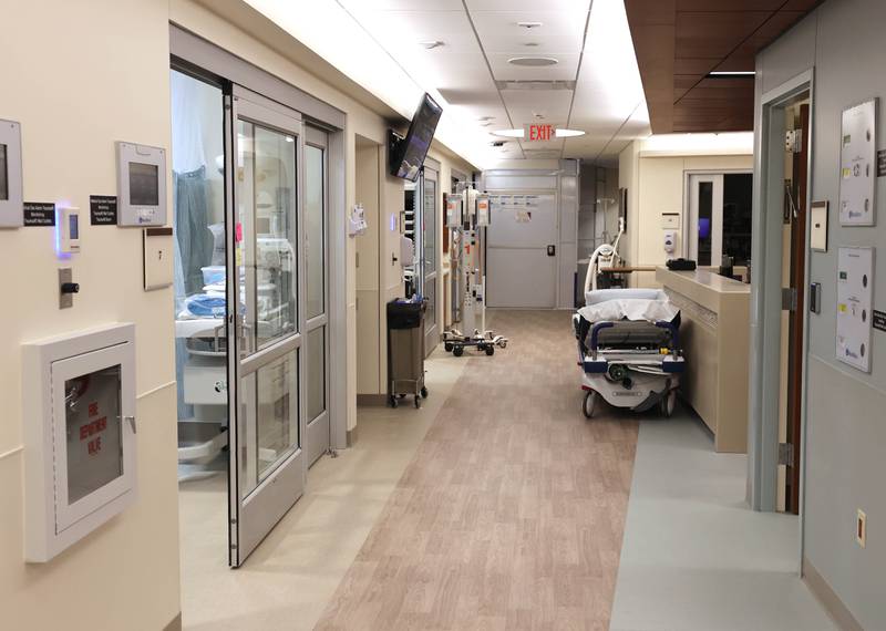 A look down the hallway of the recently completed phase 2 renovation in the Northwestern Medicine Kishwaukee Hospital Emergency Room Monday, March 28, 2022.