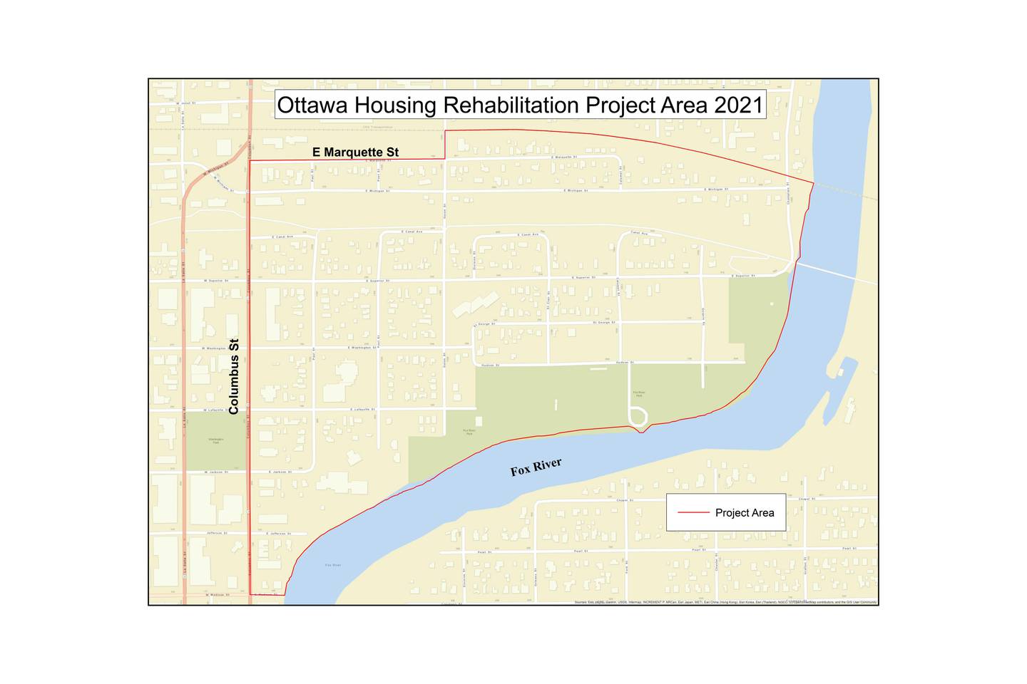 A map outlines the area the city of Ottawa will apply for grant funding for housing rehabilitation.