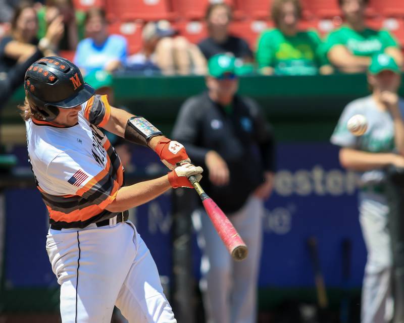 McHenry's Cole Kersten (23) swings at a pitch during the Class 4A Supersectional game between York at McHenry.  June 7, 2022.