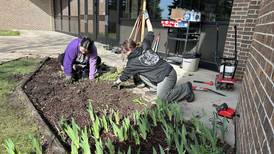Staff, students work together to spruce-up area in front of Oregon school