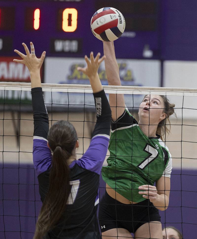 Rock Falls’ Addison Miller makes a play against Dixon Thursday, Sept. 18, 2025.