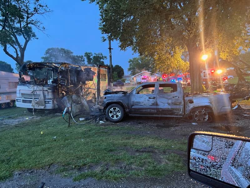 A fire early Saturday morning, Aug. 20, 2022, destroyed a mobile home trailer and motor home at Martin’s Camping Ground in Joliet.