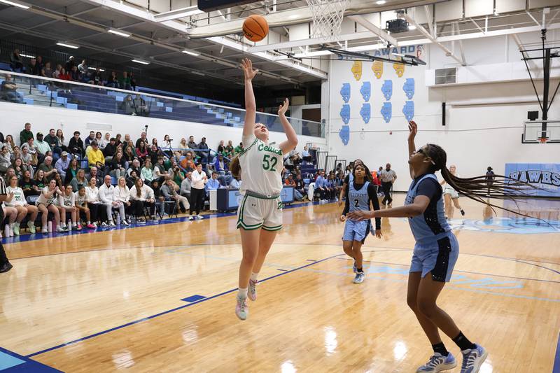 Providence’s Layken Callahan lays in a shot against Hillcrest in the Class 3A Hillcrest Sectional championship game on Thursday, Feb. 26, 2026 in Hillcrest.