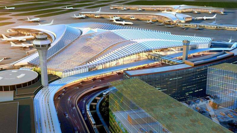 This rendering shows the new Global Terminal at Chicago's O'Hare International Airport. A team of architects led by Jeanne Gang designed the structure that will replace Terminal 2.