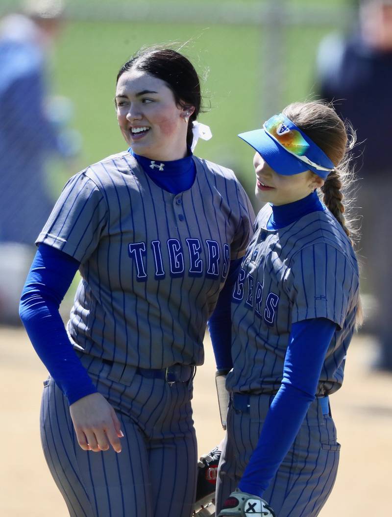 Princeton's Keely Lawson (left) and Caroline Keutzer are all smiles Saturday at Hall where the Tigresses won 17-2 and 15-0.
