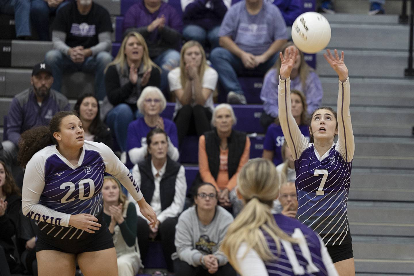 Dixon’s Sydney Hargrave sets the ball Thursday, Oct. 27, 2022 in the volleyball regional final against Galesburg.