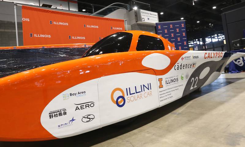 A view of a Illini Solar Car on Thursday, Feb. 8, 2024 during the Chicago Auto Show in McCormick Place.