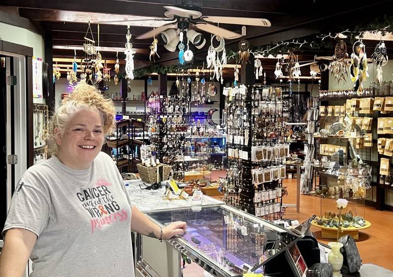 Owner Suzy Simmer stands ready to greet customers at Saged Souls in Rock Falls on June 27, 2025.