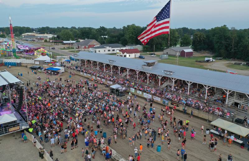 An aerial view of the crowd during the Sara Evans and Josh Turner concert on Thursday, Aug. 24, 2023 at the Bureau County Fair in Princeton.