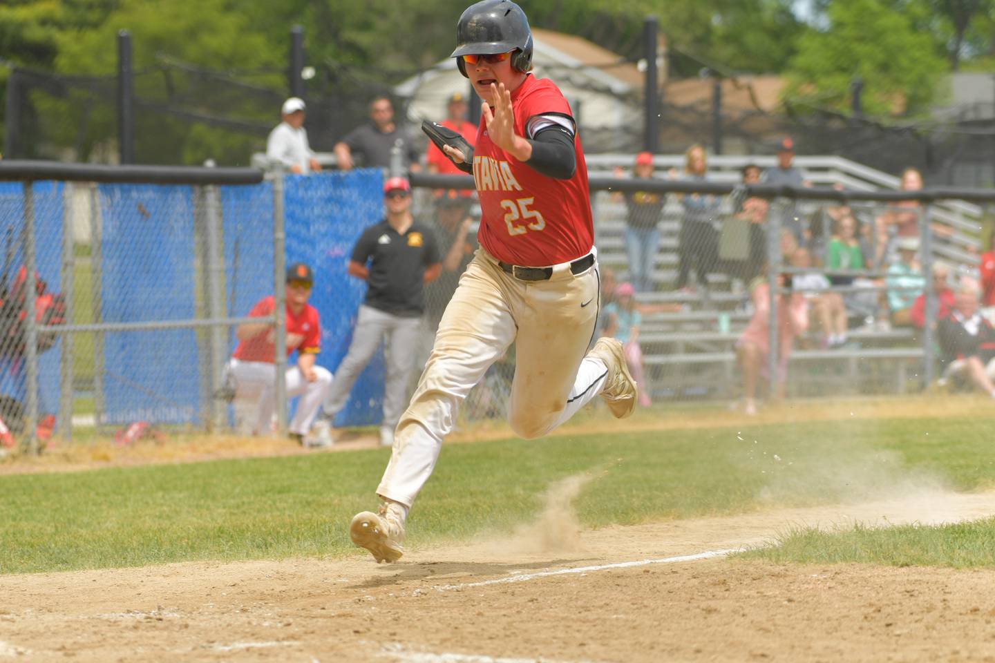 Batavia's Grant Wardynski (25) scores during the Bulldogs 4-3 win over St. Charles North for the Geneva Regional Championship on Saturday, May 27, 2023.