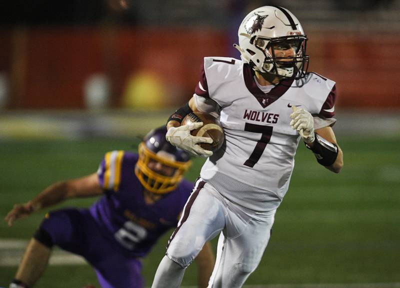 Prairie Ridge's Tyler Vasey runs against Wauconda in a Class 6A playoff football game in Wauconda on Friday, November 5, 2021.