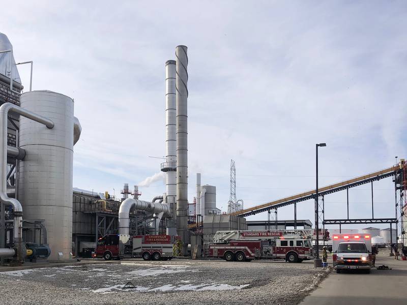 Emergency vehicles on the scene at Marquis Industrial Complex on Saturday, Feb. 4, 2023, in rural Hennepin.