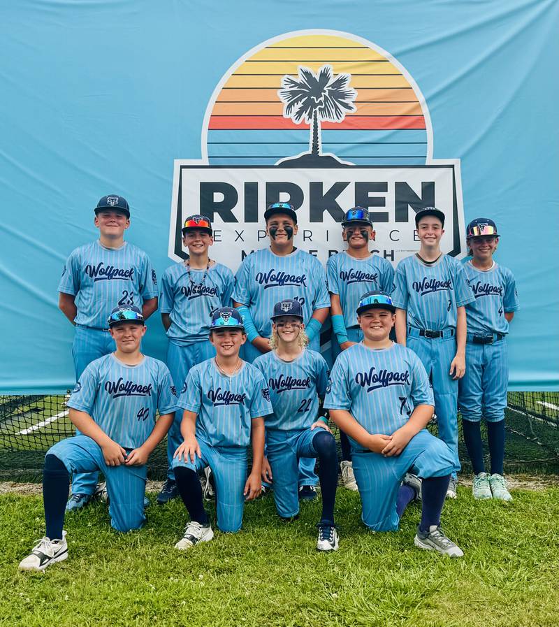 The Wolfpack-Holloway 12U baseball team, comprised primarily of Ottawa-area players, ended its season by capturing the Silver Bracket Championship title at Cal Ripken Experience’s Big Kahuna Tournament in Myrtle Beach, South Carolina, held July 6–11.
The team roster includes Ty Hopkins, Grady Mueller, Kellen Myers, Bryce Hermann, Briar Holloway, Peyton Snell, Cam Taylor, Greyson Holloway, Jake Johnson, Brayden Peed, and Brooks Bartman, with coaches Chad Holloway, Ryan Holloway and Bob Bartman.
