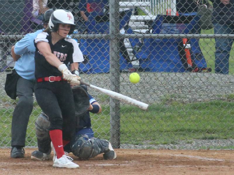 Erie-Prophetstown's Sydney Schwartz gets a hit against Bureau Valley during the Class 1A Regional game on Monday, May 13, 2024 at Bureau Valley High School.