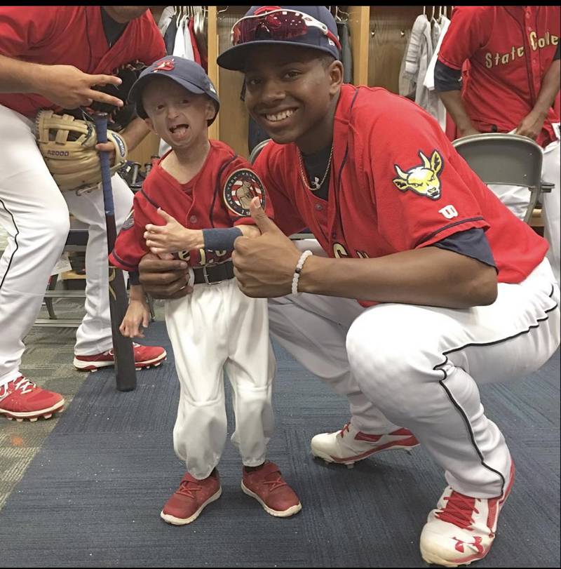 Current Kane County Cougars outfielder Anthony Ray with Josiah Viera in 2016 on the State College Spikes, the Single-A affiliate of the St. Louis Cardinals. Picture courtesy of Ray.