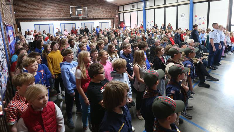 Students sing Armed Forces Medely during the Veterans Day program at Lincoln School on Tuesday, Nov. 11, 2025 in Princeton.