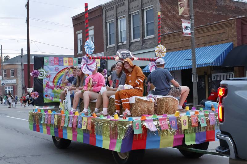 The Prophetstown sophomore class displayed their sweet Candyland float during the homecoming parade Thursday, October 2, 2025, in Prophetstown.