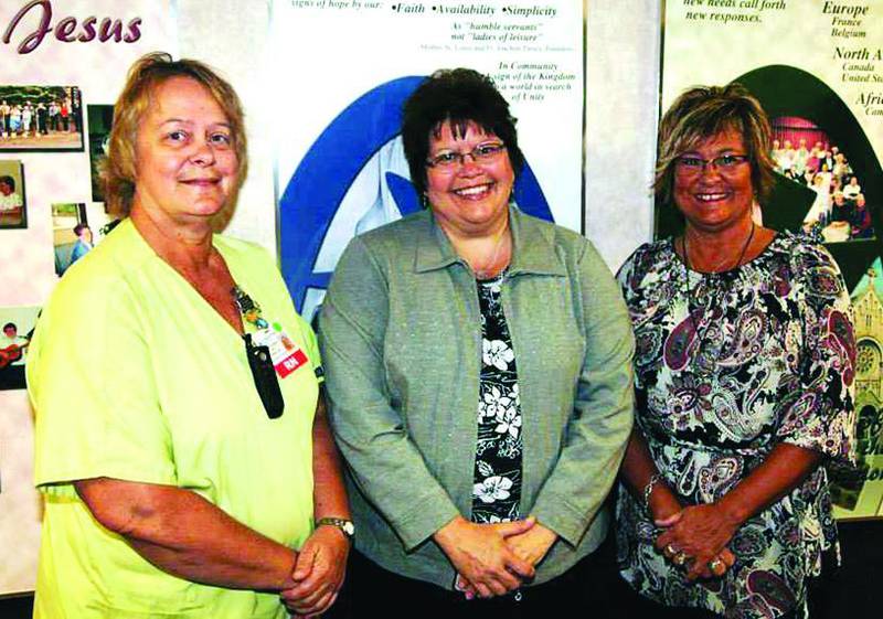 Julie Worden (from left), Patricia Bowers and Rebecca Bunzell celebrate 35 years with St. Margaret's Health. Absent from the photo were Mary Hall and Lisa Miller.