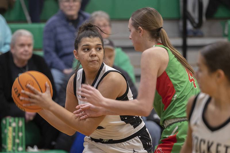 Rock Falls’ Autumn Weatherby looks to pass while being guarded by L-P’s Alexis Hines Saturday, Nov. 30, 2024.