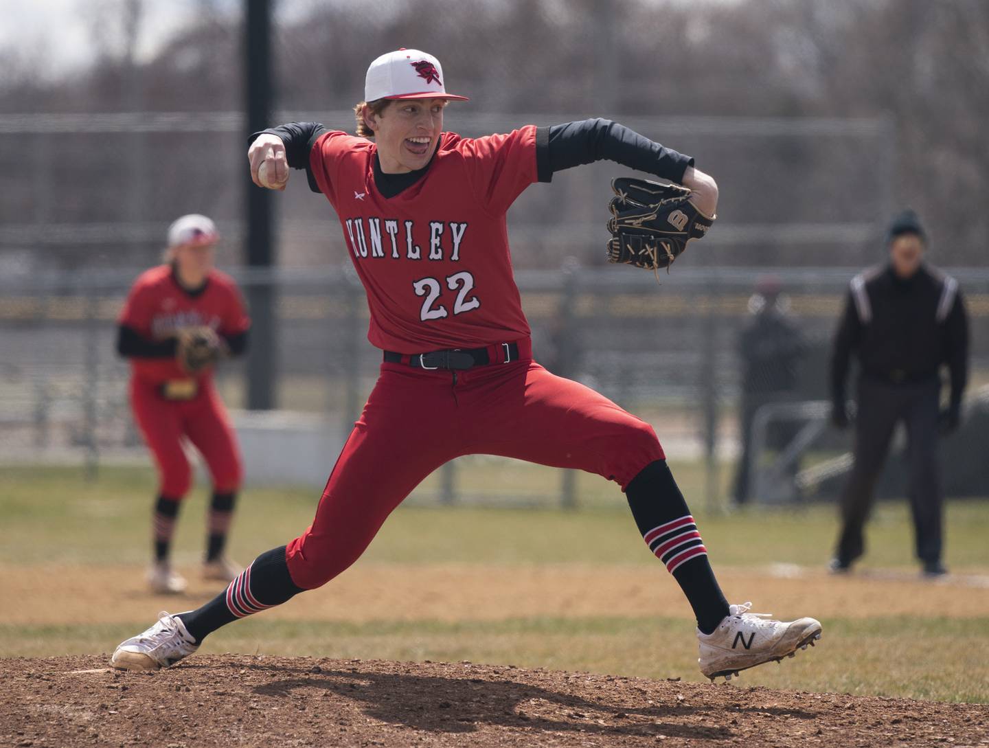 Huntley's Adam Guazzo pitches during the game against McHenry on Saturday, April 9, 2022 at Petersen Park in McHenry. Huntley won 7-5. Ryan Rayburn for Shaw Local