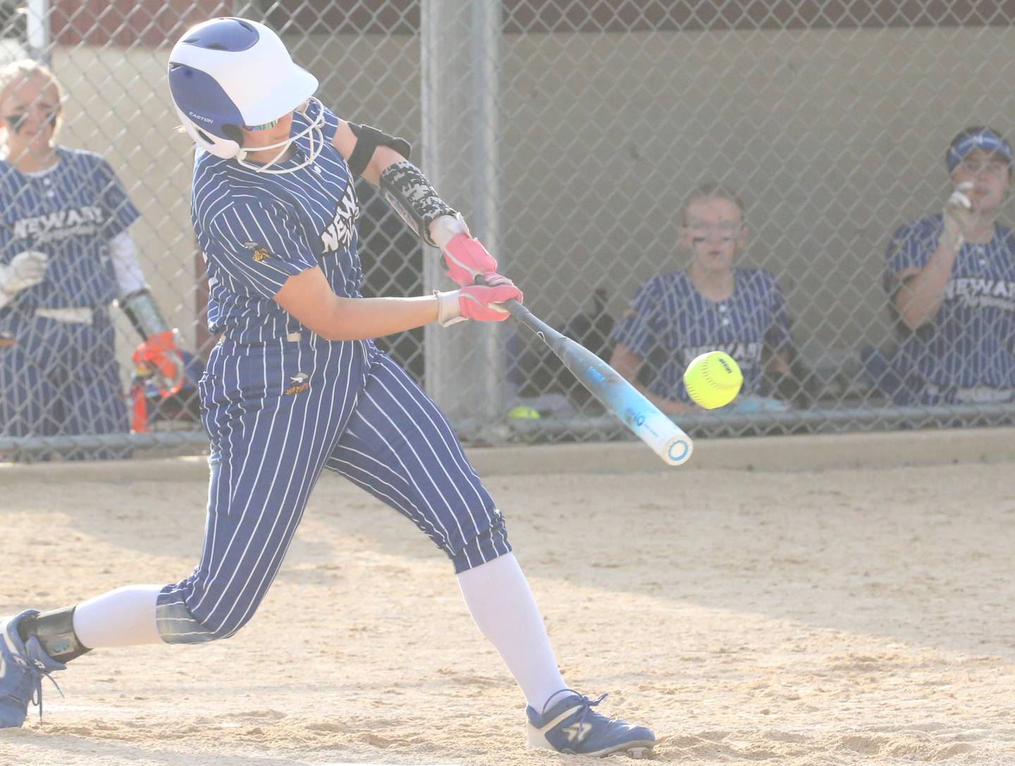 Newark's Addie Scherer gets a hit against Earlville during the Class 1A Regional final on Thursday, May 22, 2025 at Indian Creek High School in Shabbona.