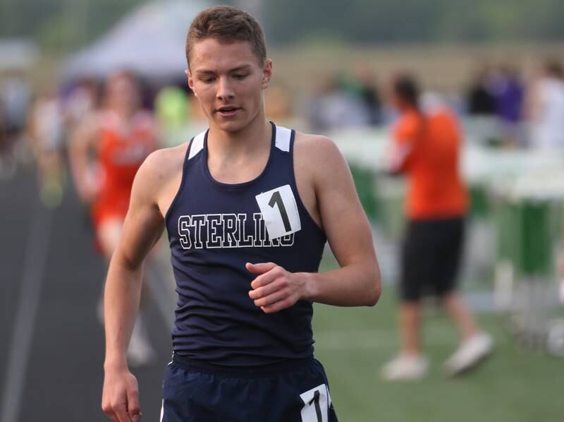 Sterling's Dale Johnson competes in the 3200 meter run during the Class 2A track sectional meet on Wednesday, May 17, 2023 at Geneseo High School.